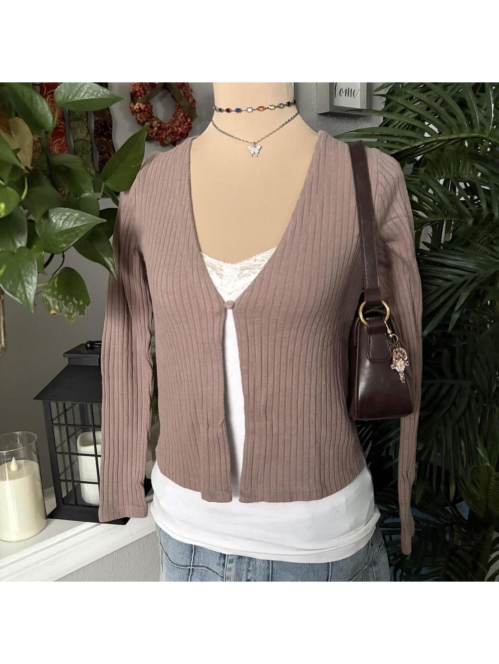 brown ribbed cardigan